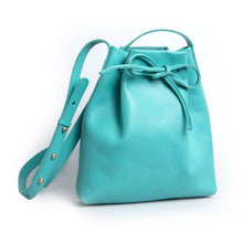 Load image into Gallery viewer, &lt;b&gt;Darlene&lt;/b&gt;&lt;br&gt; &lt;p&gt;&lt;font size=“3px”&gt;Turquoise Leather Drawstring With Bow&lt;/font&gt;&lt;/p&gt;
