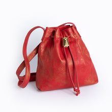 Load image into Gallery viewer, &lt;b&gt;Darlene&lt;/b&gt;&lt;br&gt; &lt;p&gt;&lt;font size=“3px”&gt; Red Metallic Leather Drawstring With Metal Closure &lt;/font&gt;&lt;/p&gt;
