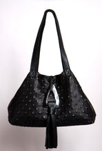 Load image into Gallery viewer, &lt;b&gt;Stacie&lt;/b&gt;&lt;br&gt; &lt;p&gt;&lt;font size=“3px”&gt; Black Pyramid Tote With Horn Tassel&lt;/font&gt;&lt;/p&gt;
