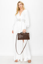 Load image into Gallery viewer, &lt;b&gt;Jazmine&lt;/b&gt;&lt;br&gt; &lt;p&gt;&lt;font size=“3px”&gt; Brown Portofino With Brown Leather Messenger Clutch&lt;/font&gt;&lt;/p&gt;
