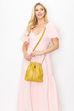 Load image into Gallery viewer, &lt;b&gt;Darlene&lt;/b&gt;&lt;br&gt; &lt;p&gt;&lt;font size=“3px”&gt; Mustard Leather Drawstring With Metal Closure&lt;/font&gt;&lt;/p&gt;

