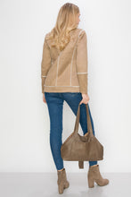 Load image into Gallery viewer, &lt;b&gt;Stacie&lt;/b&gt;&lt;br&gt; &lt;p&gt;&lt;font size=“3px”&gt; Taupe Pyramid Tote With Horn Tassel&lt;/font&gt;&lt;/p&gt;
